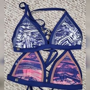 Title Nine Blue and Pink Patterned Bikini Top